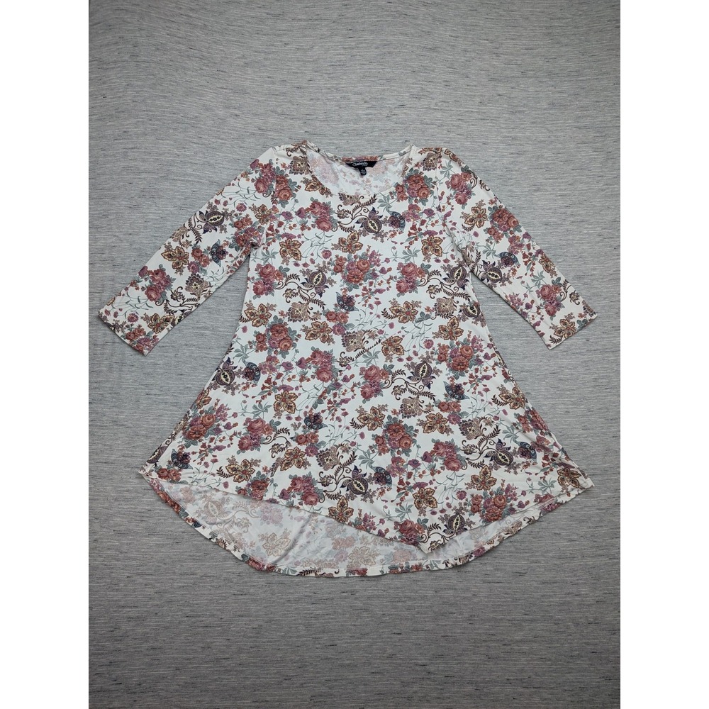 Chadwicks Boho Tunic Womens Small Floral‎ 3/4 Sleeve Stretch USA Asymmetrical